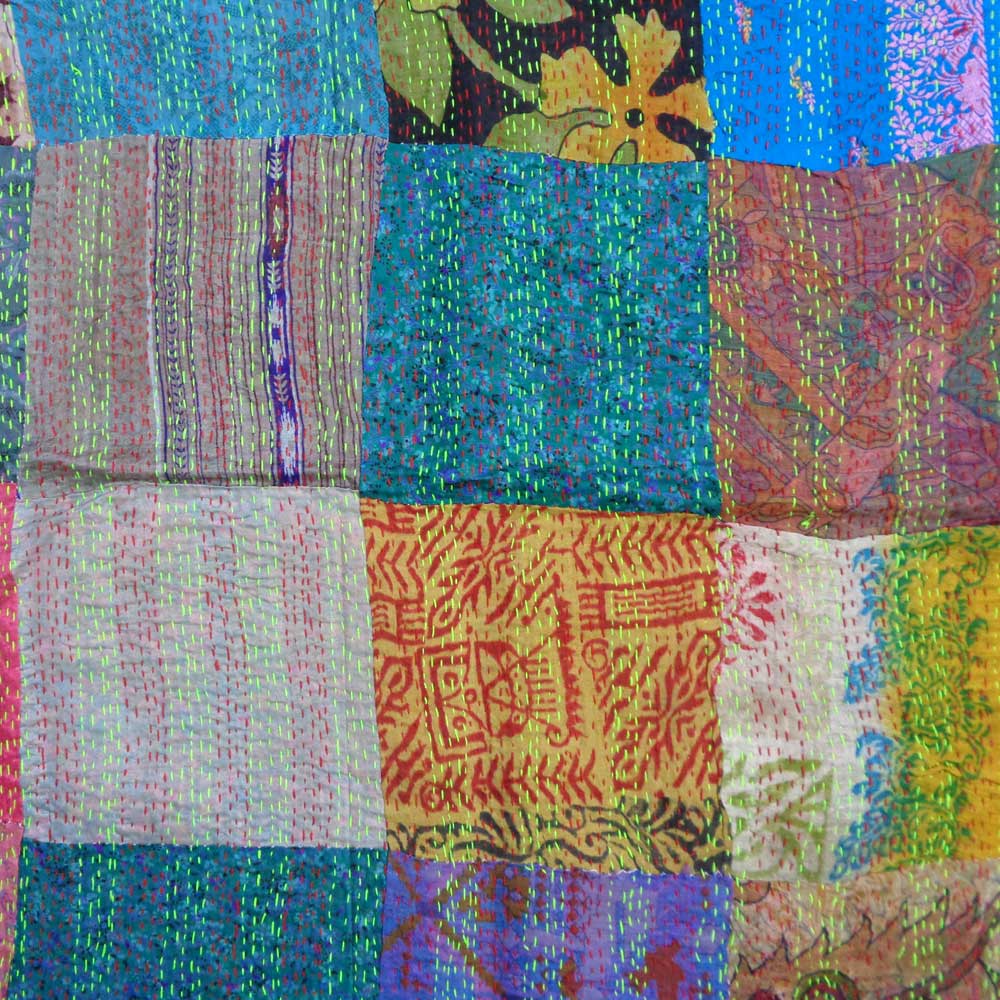 Hand Embroidered Cotton Kantha Silk Stole Reversible 204646