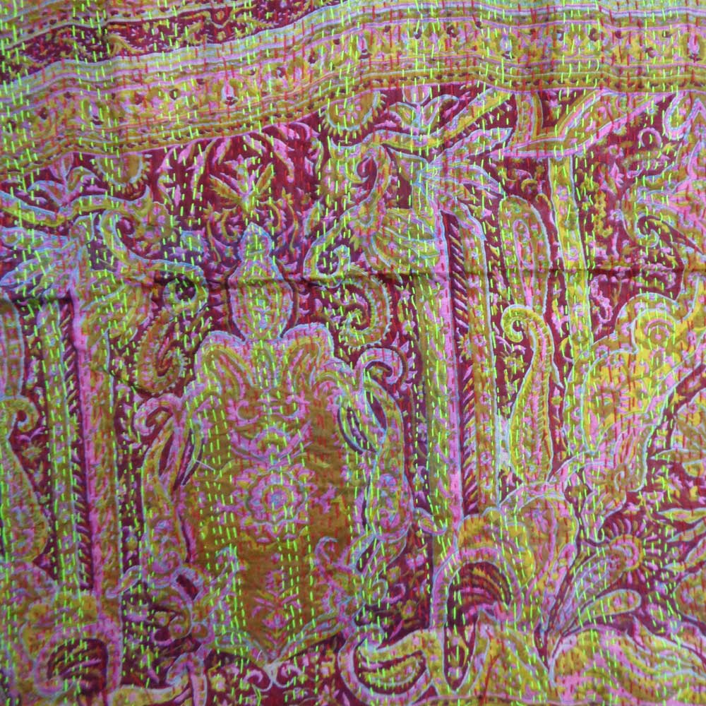 Hand Embroidered Cotton Kantha Silk Stole Reversible 204646