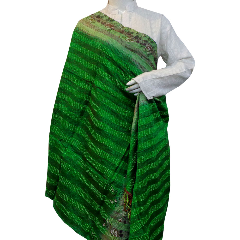 Hand Embroidered Cotton Kantha Silk Stole Reversible 204675