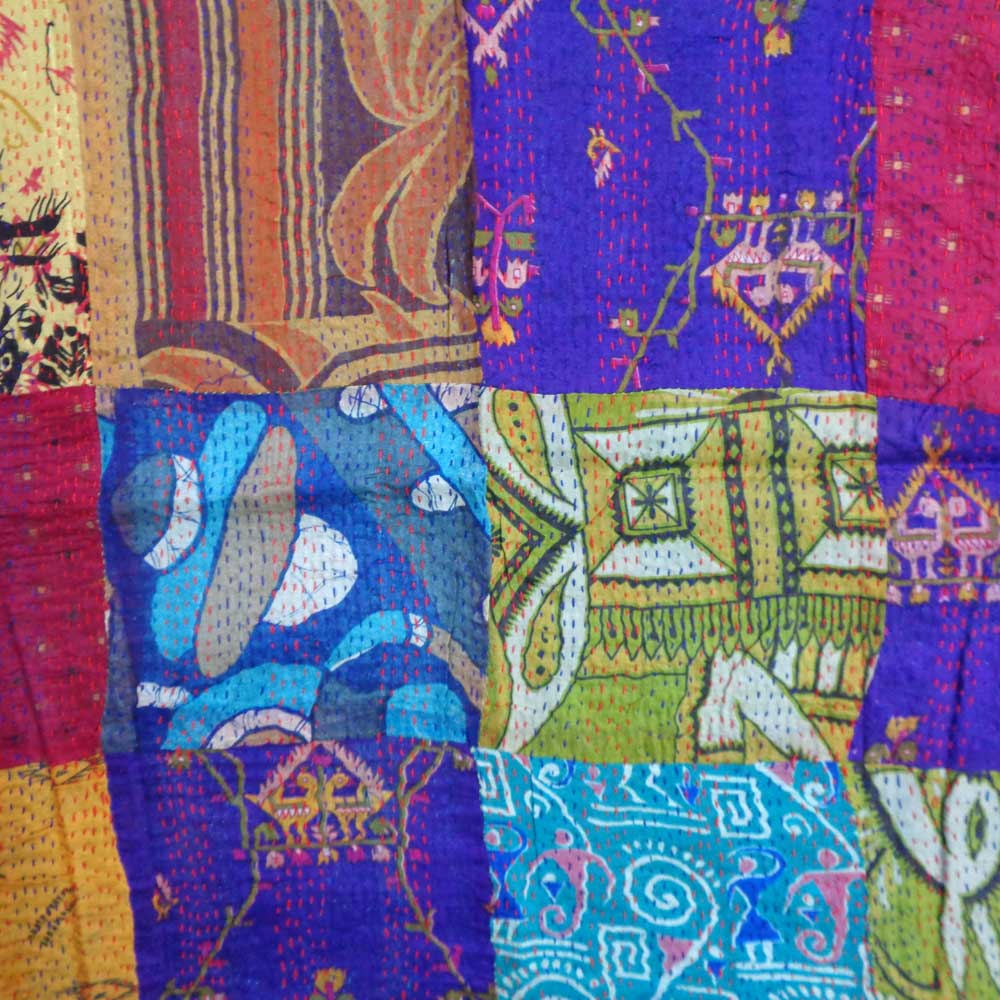 Hand Embroidered Cotton Kantha Silk Stole Reversible 204680