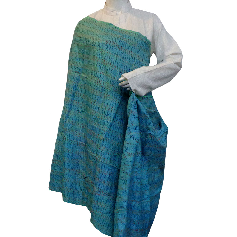 Hand Embroidered Cotton Kantha Silk Stole Reversible 204680