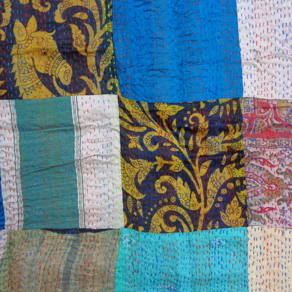 Hand Embroidered Cotton Kantha Silk Stole Reversible 204685