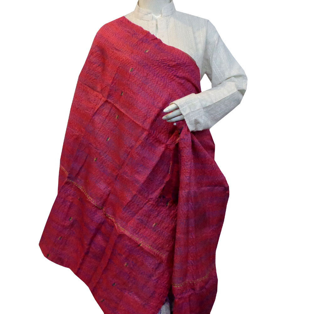 Hand Embroidered Cotton Kantha Silk Stole Reversible 204685