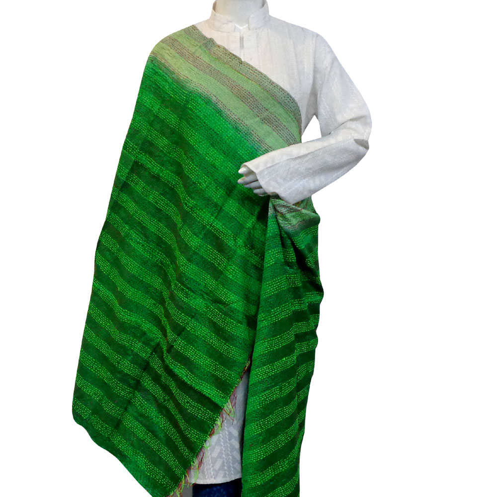 Hand Embroidered Cotton Kantha Silk Stole Reversible 204693