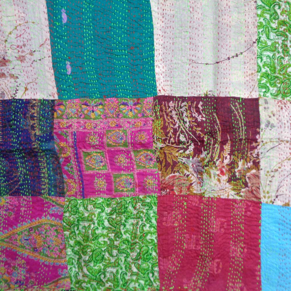 Hand Embroidered Cotton Kantha Silk Stole Reversible 204700