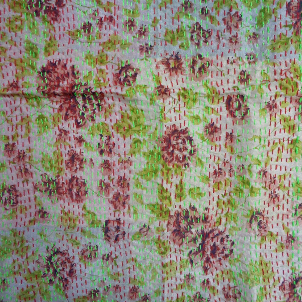 Hand Embroidered Cotton Kantha Silk Stole Reversible 204700