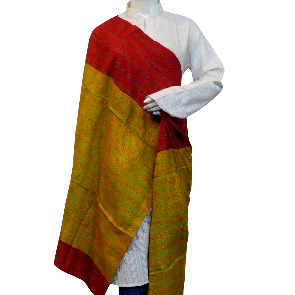 Hand Embroidered Cotton Kantha Silk Stole Reversible 204718