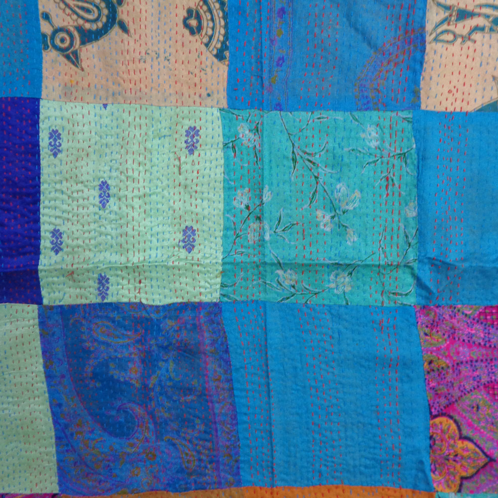 Hand Embroidered Cotton Kantha Silk Stole Reversible 204761