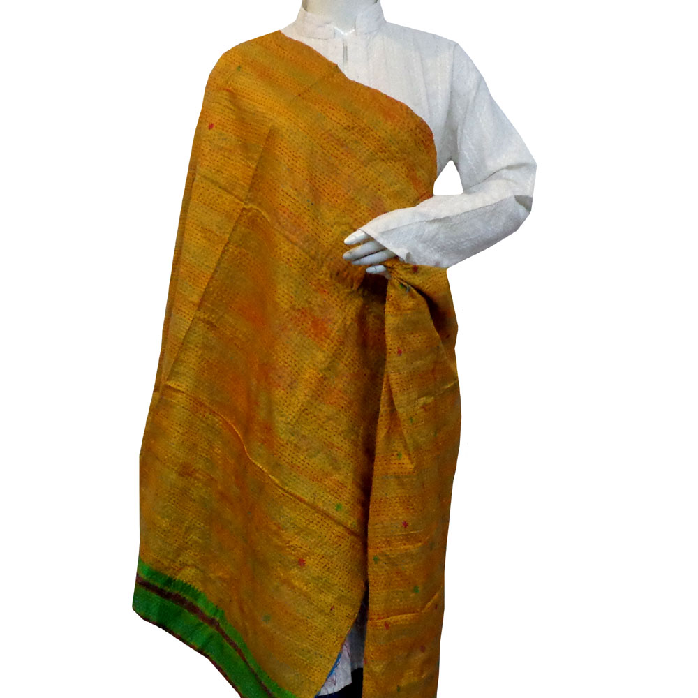 Hand Embroidered Cotton Kantha Silk Stole Reversible 204761