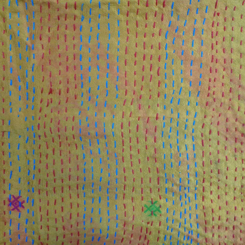 Hand Embroidered Cotton Kantha Silk Stole Reversible 204761