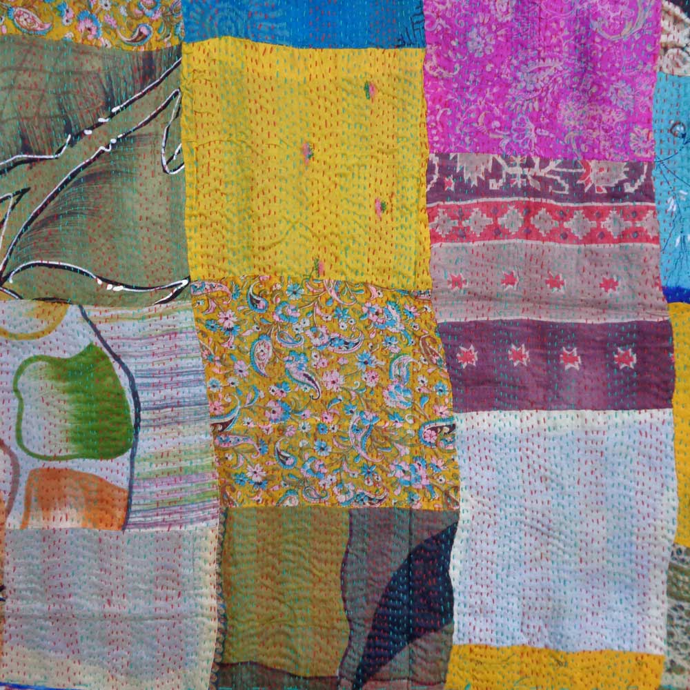 Hand Embroidered Cotton Kantha Silk Stole Reversible 204778