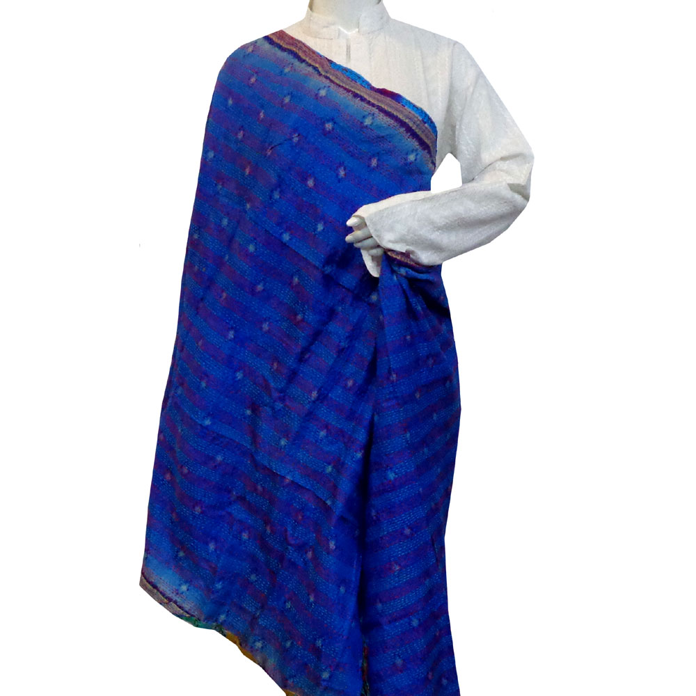 Hand Embroidered Cotton Kantha Silk Stole Reversible 204778