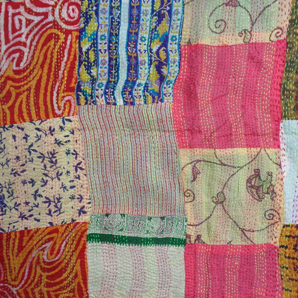 Hand Embroidered Cotton Kantha Silk Stole Reversible 204808