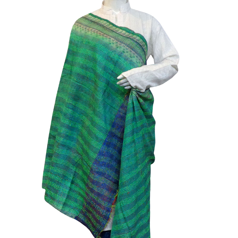 Hand Embroidered Cotton Kantha Silk Stole Reversible 204808