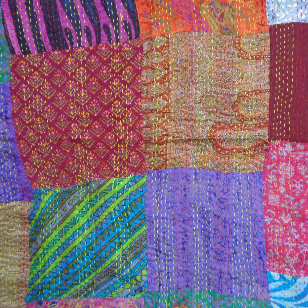 Hand Embroidered Cotton Kantha Silk Stole Reversible 204814