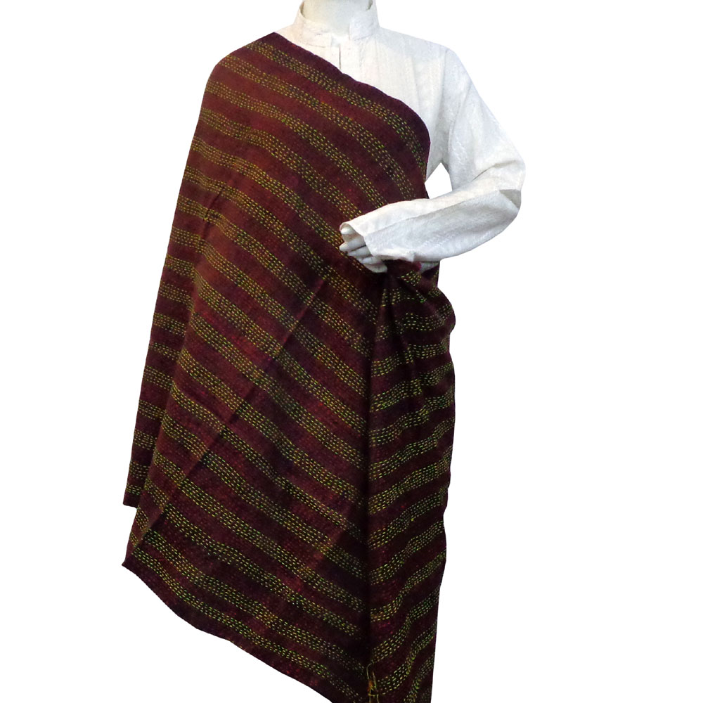 Hand Embroidered Cotton Kantha Silk Stole Reversible 204814