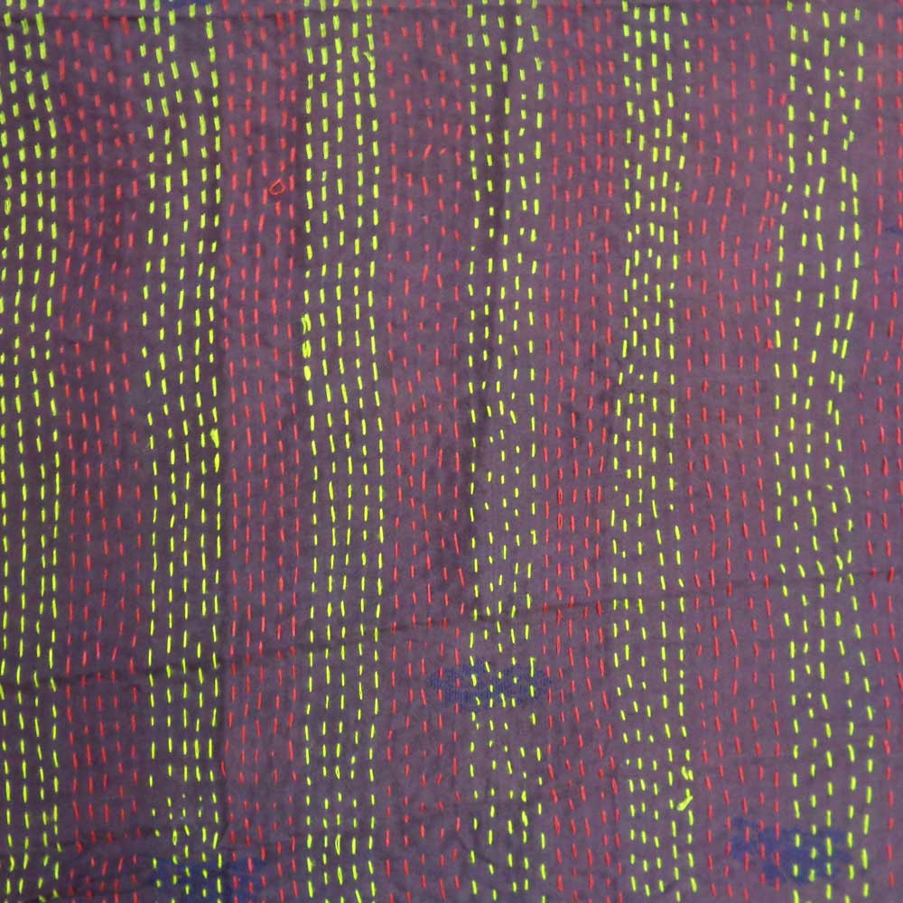 Hand Embroidered Cotton Kantha Silk Stole Reversible 204814