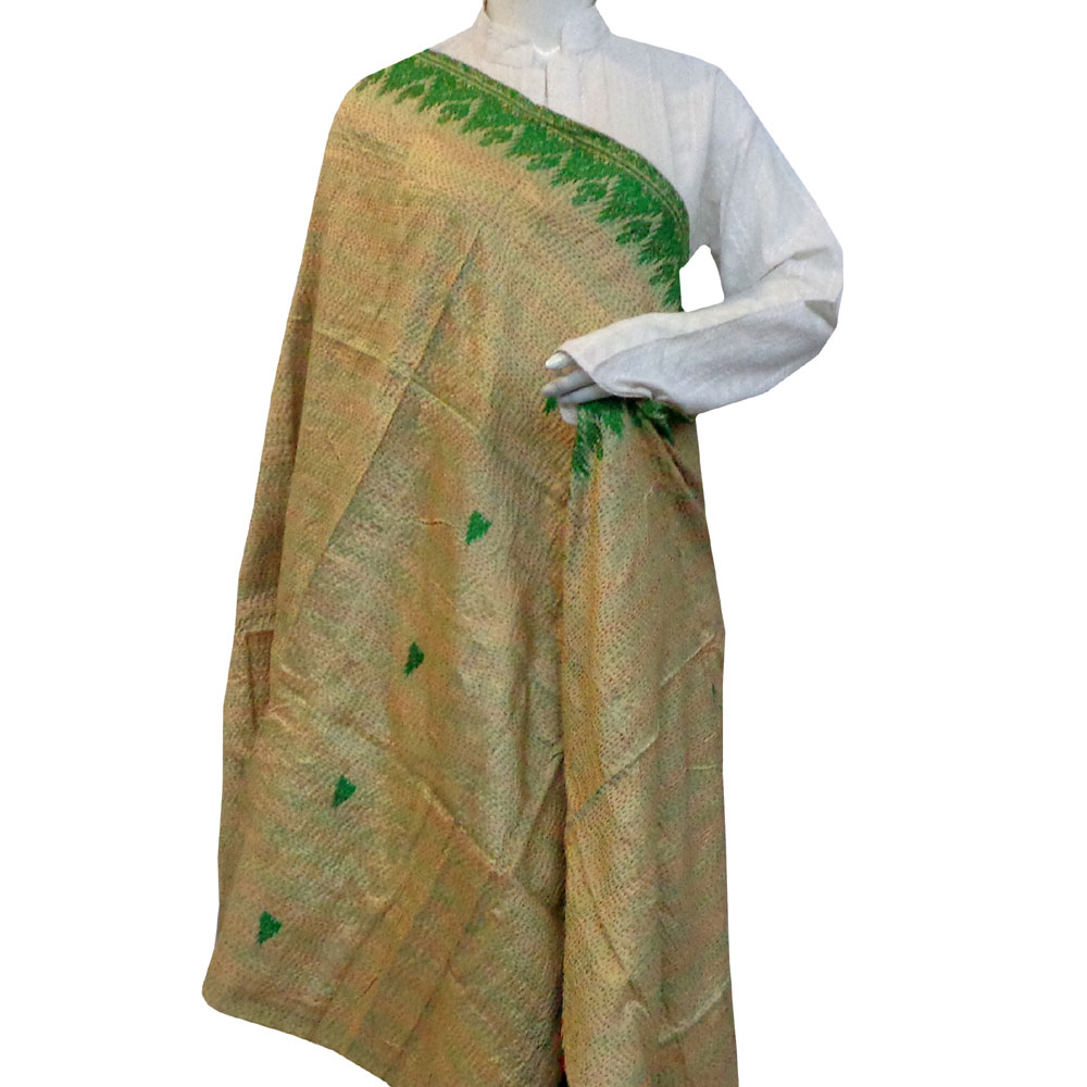 Hand Embroidered Cotton Kantha Silk Stole Reversible 204877