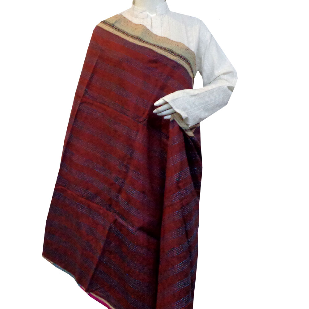 Hand Embroidered Cotton Kantha Silk Stole Reversible  204898