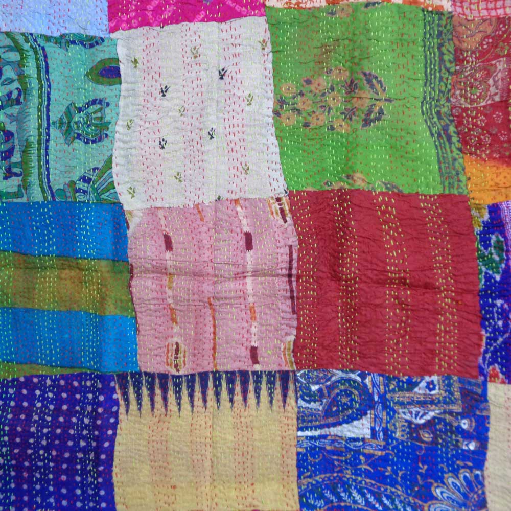 Hand Embroidered Cotton Kantha Silk Stole Reversible 204903