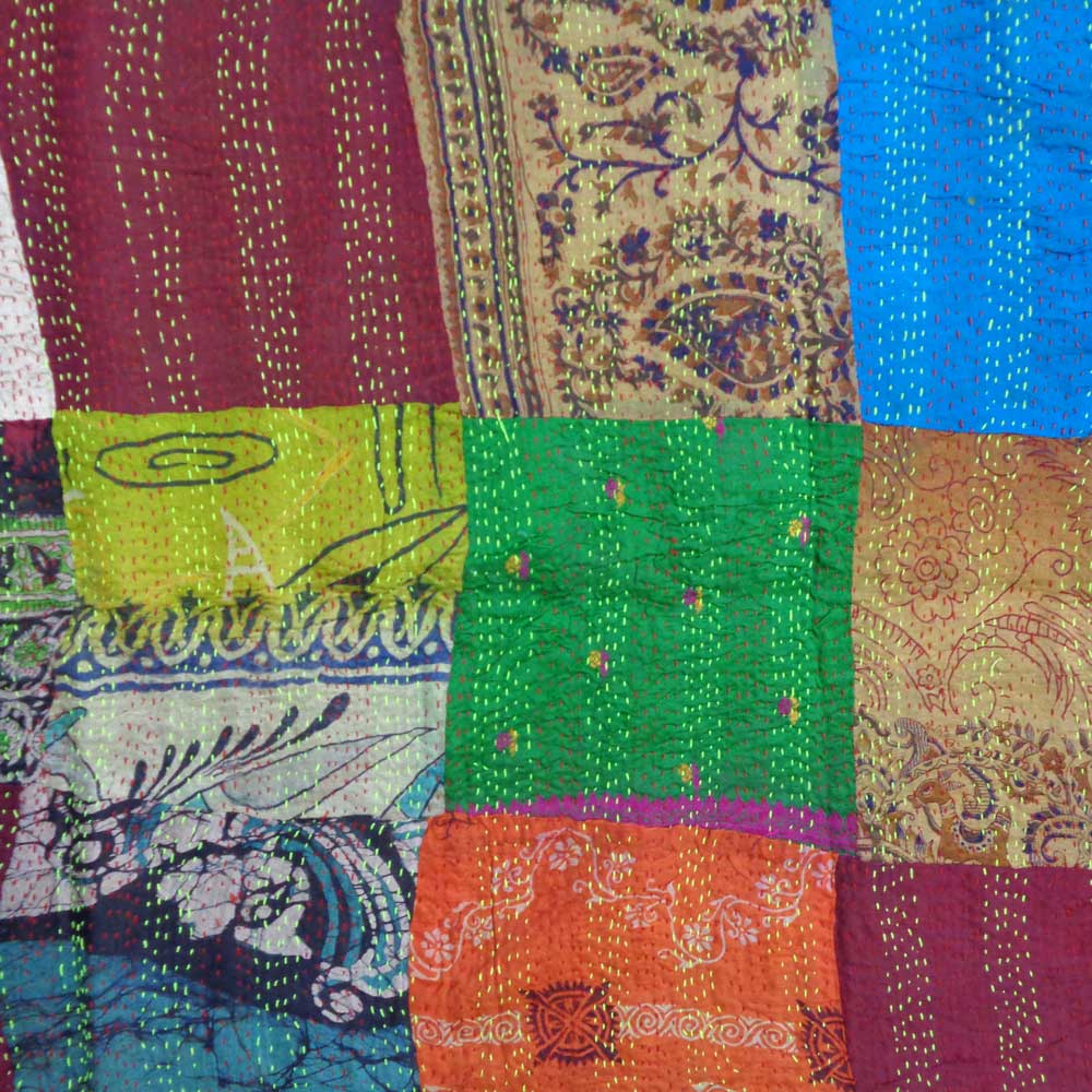 Hand Embroidered Cotton Kantha Silk Stole Reversible 204910