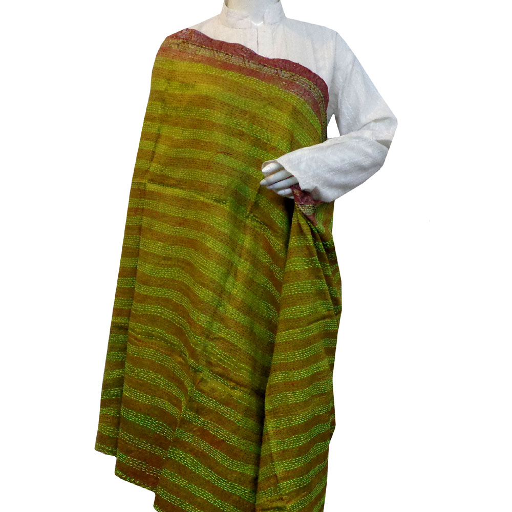 Hand Embroidered Cotton Kantha Silk Stole Reversible 204910