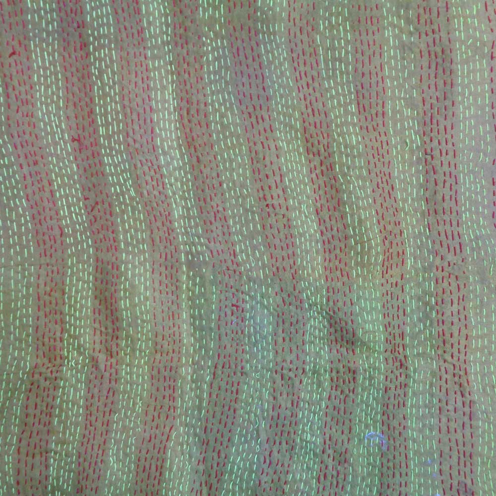 Hand Embroidered Cotton Kantha Silk Stole Reversible 204910