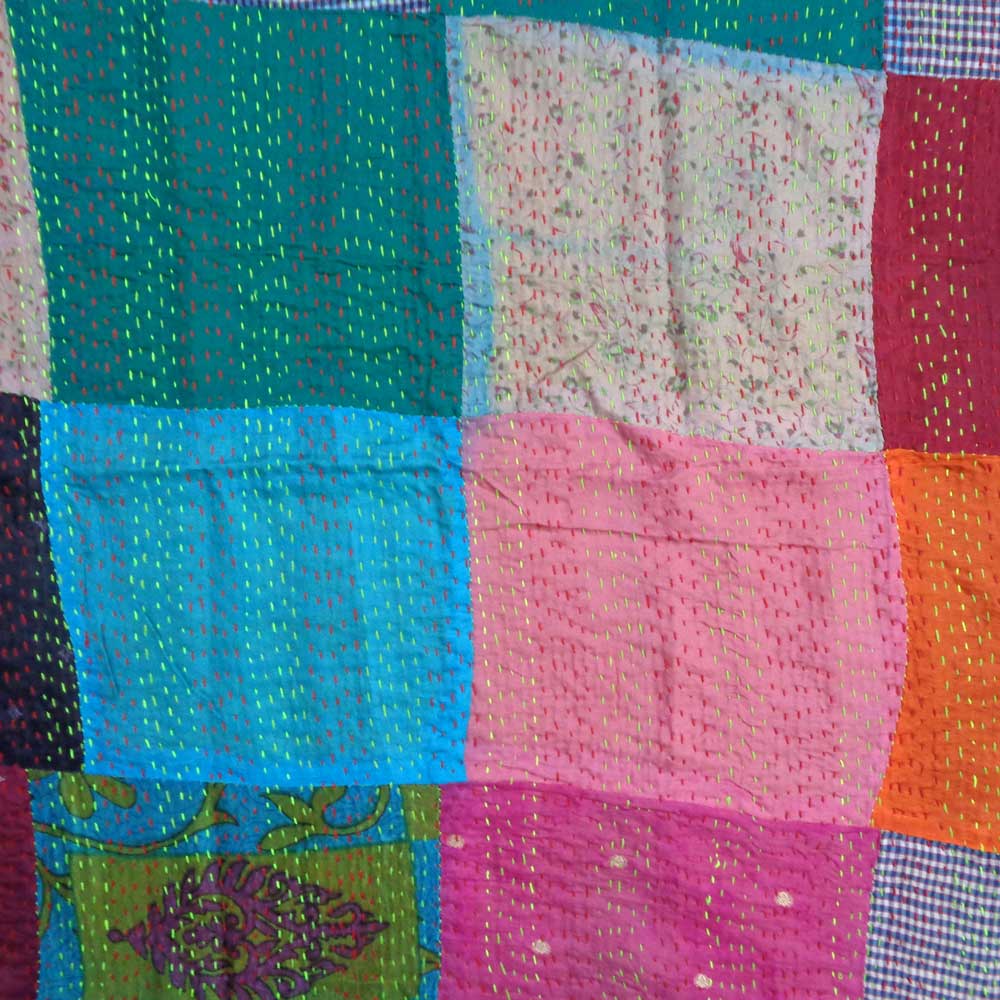 Hand Embroidered Cotton Kantha Silk Stole Reversible 204922