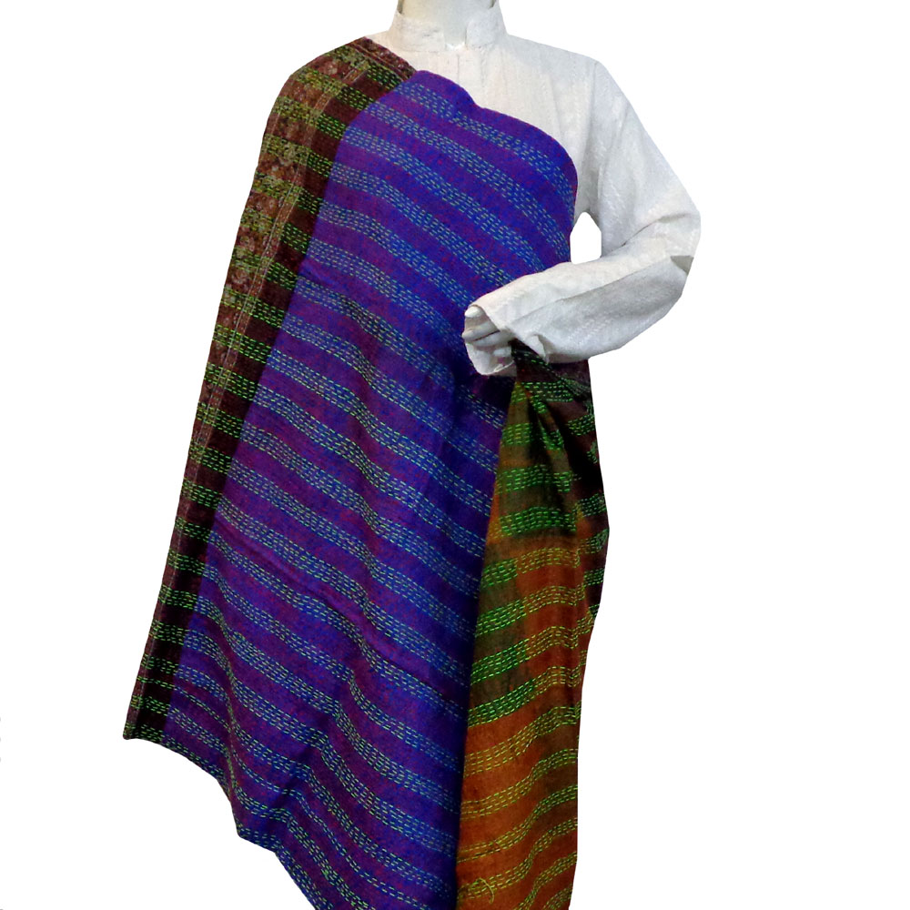 Hand Embroidered Cotton Kantha Silk Stole Reversible 204922