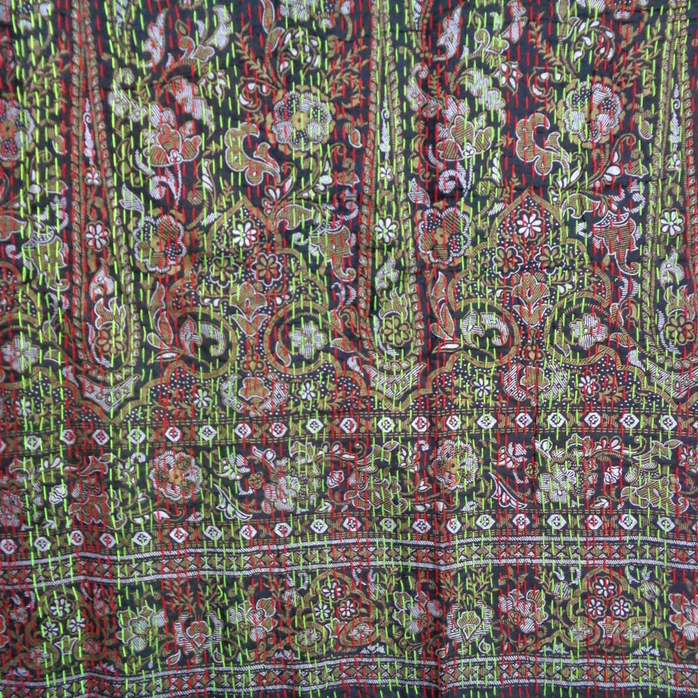 Hand Embroidered Cotton Kantha Silk Stole Reversible 204922