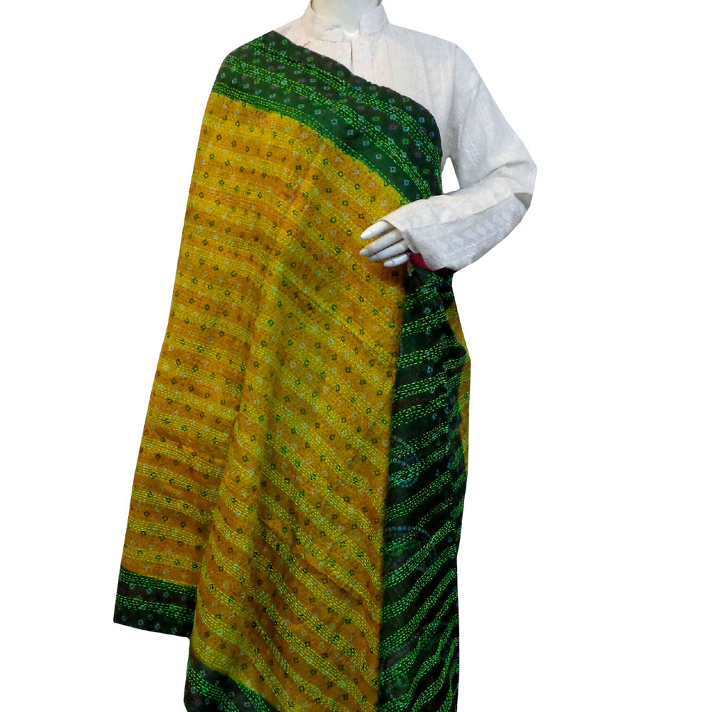 Hand Embroidered Cotton Kantha Silk Stole Reversible 204942