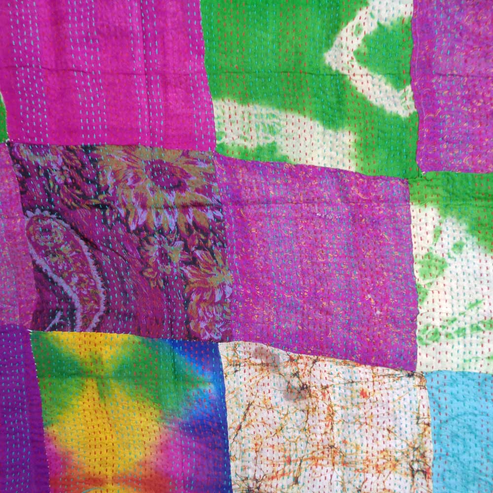 Hand Embroidered Cotton Kantha Silk Stole Reversible 204948