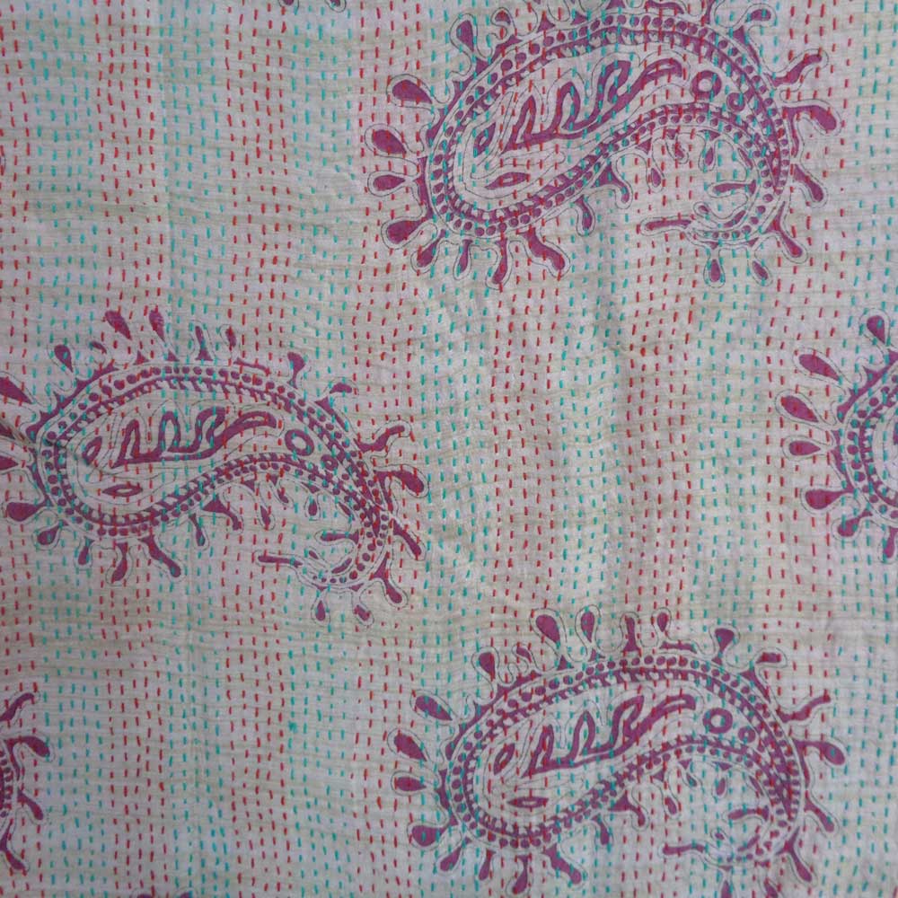 Hand Embroidered Cotton Kantha Silk Stole Reversible 204948