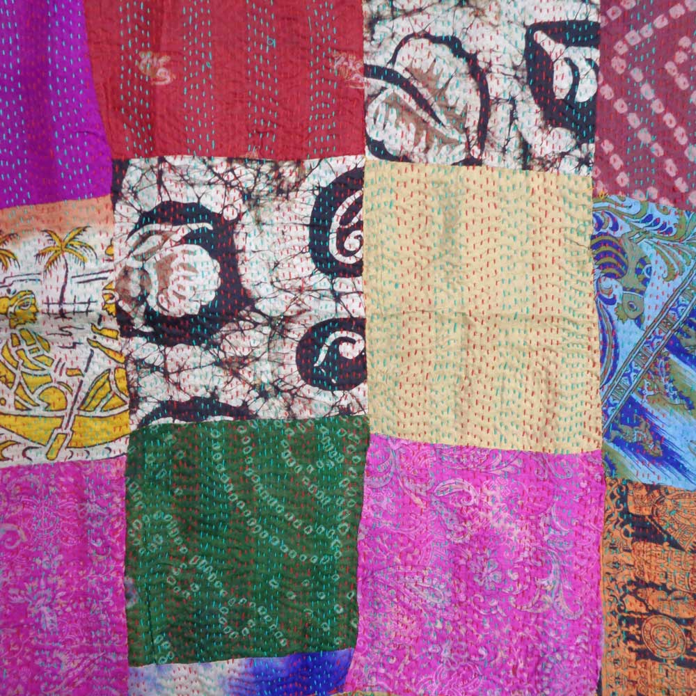 Hand Embroidered Cotton Kantha Silk Stole Reversible 204956