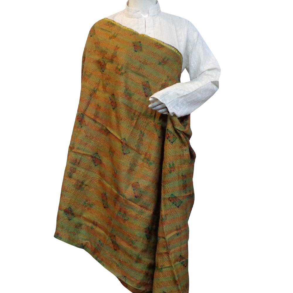 Hand Embroidered Cotton Kantha Silk Stole Reversible 204956