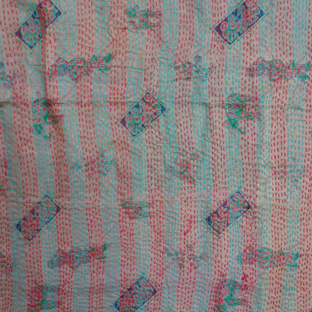 Hand Embroidered Cotton Kantha Silk Stole Reversible 204956