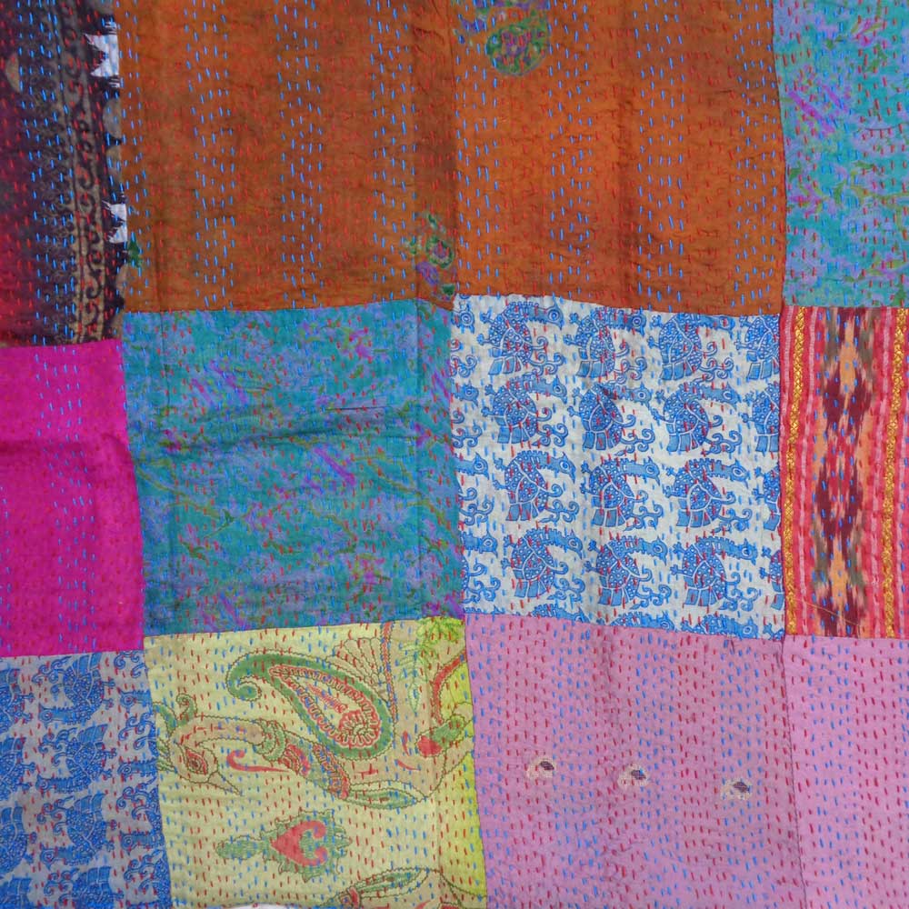 Hand Embroidered Cotton Kantha Silk Stole Reversible 204970