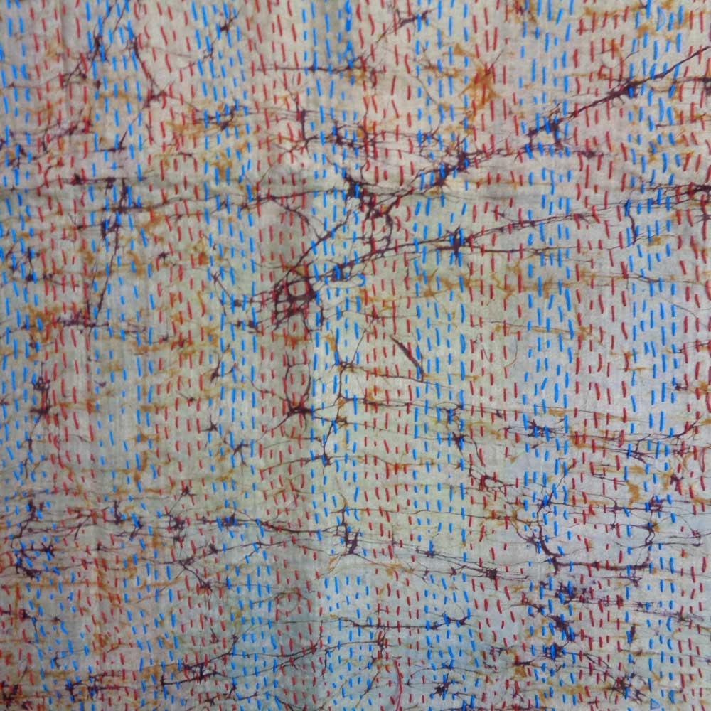 Hand Embroidered Cotton Kantha Silk Stole Reversible 204970