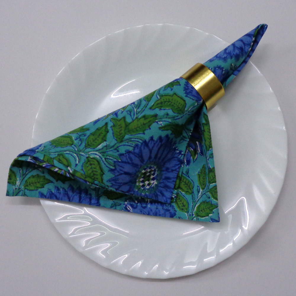 Hand Block Printed Cotton Napkin 45x45 cms Set of 4 Napkins Surajmukhi Blue Gud 106164
