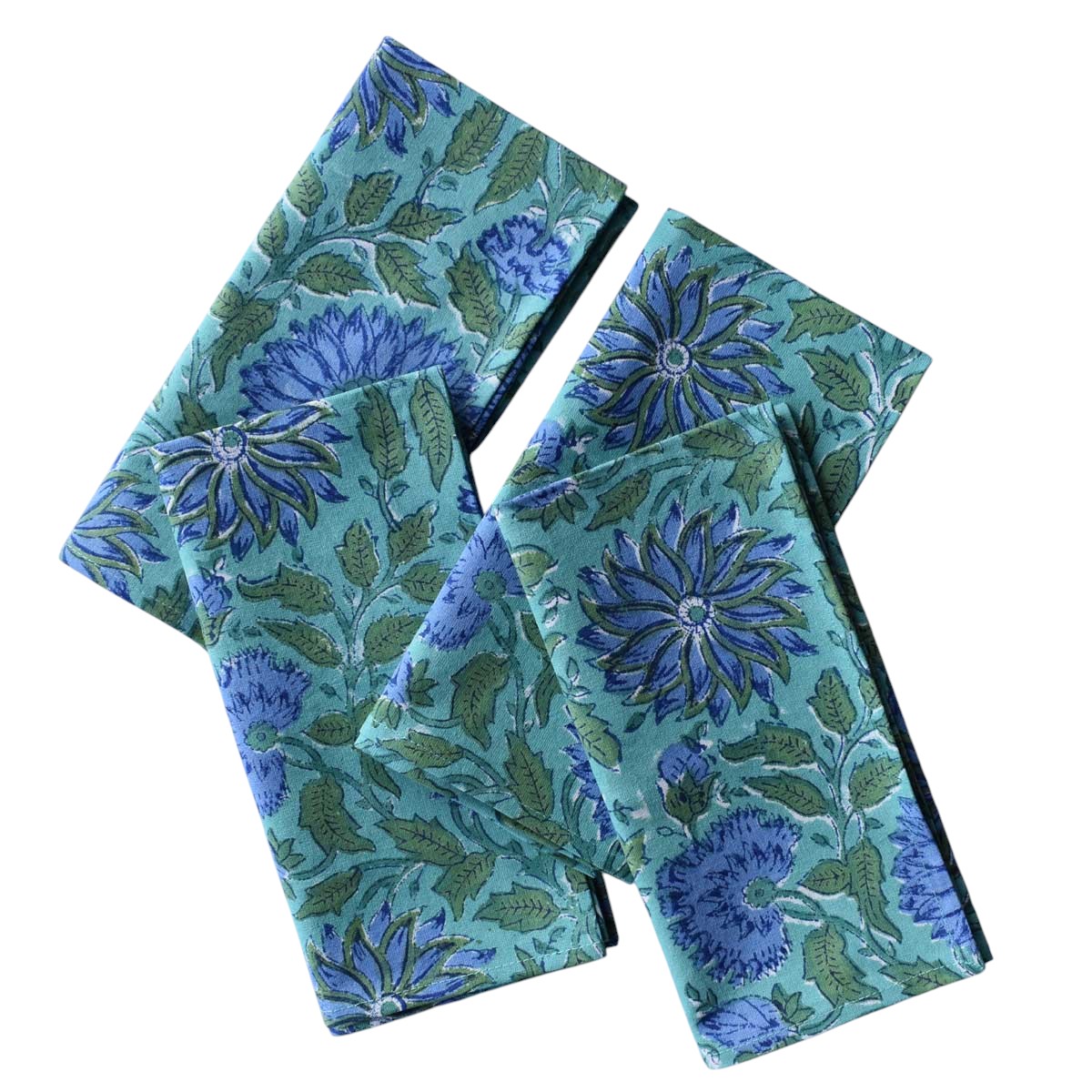 Hand Block Printed Cotton Napkin 45x45 cms Set of 4 Napkins Surajmukhi Blue Gud 106164