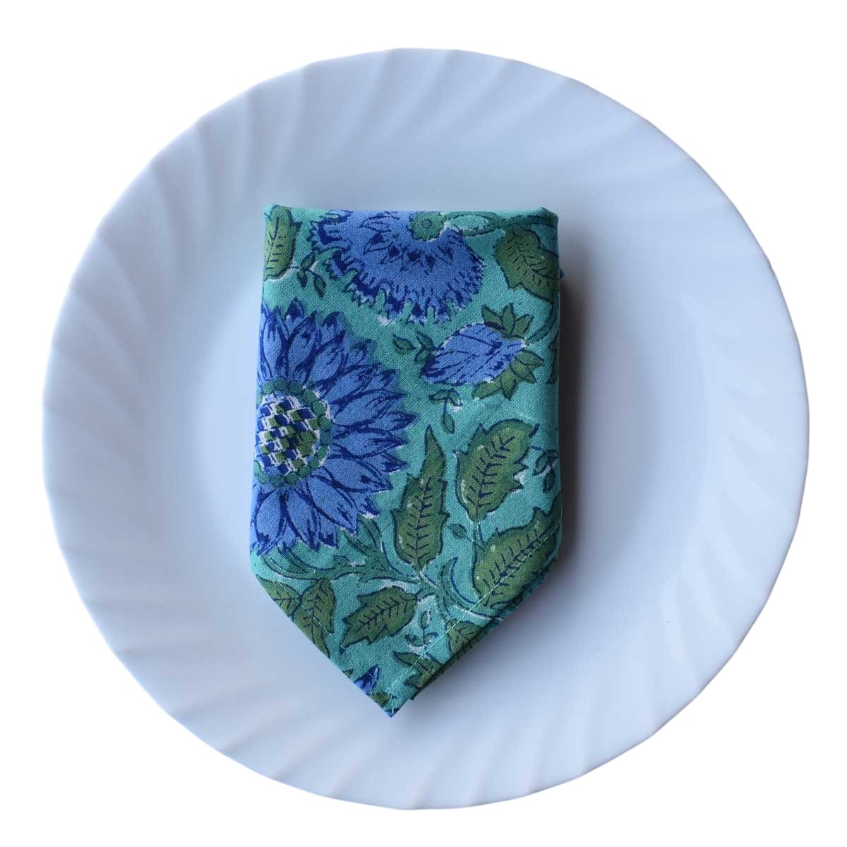 Hand Block Printed Cotton Napkin 45x45 cms Set of 4 Napkins Surajmukhi Blue Gud 106164