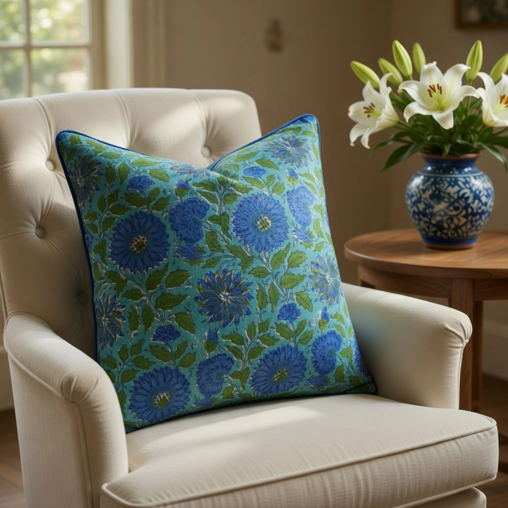 Piping Cushion Cover 50x50 cms Surajmukhi Blue Gud 106164