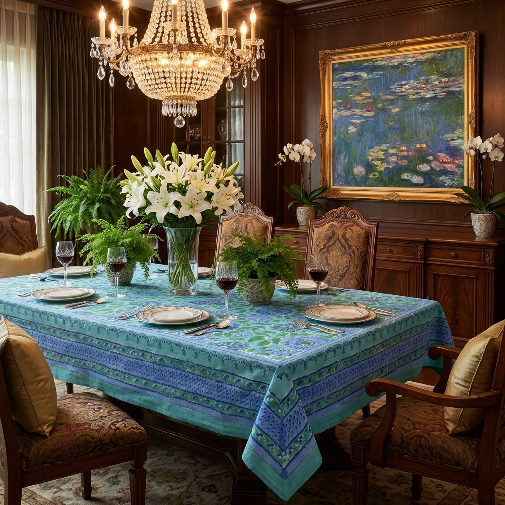 12 Seater Tablecloth 180x340 cms Surajmukhi Blue Gud 106164