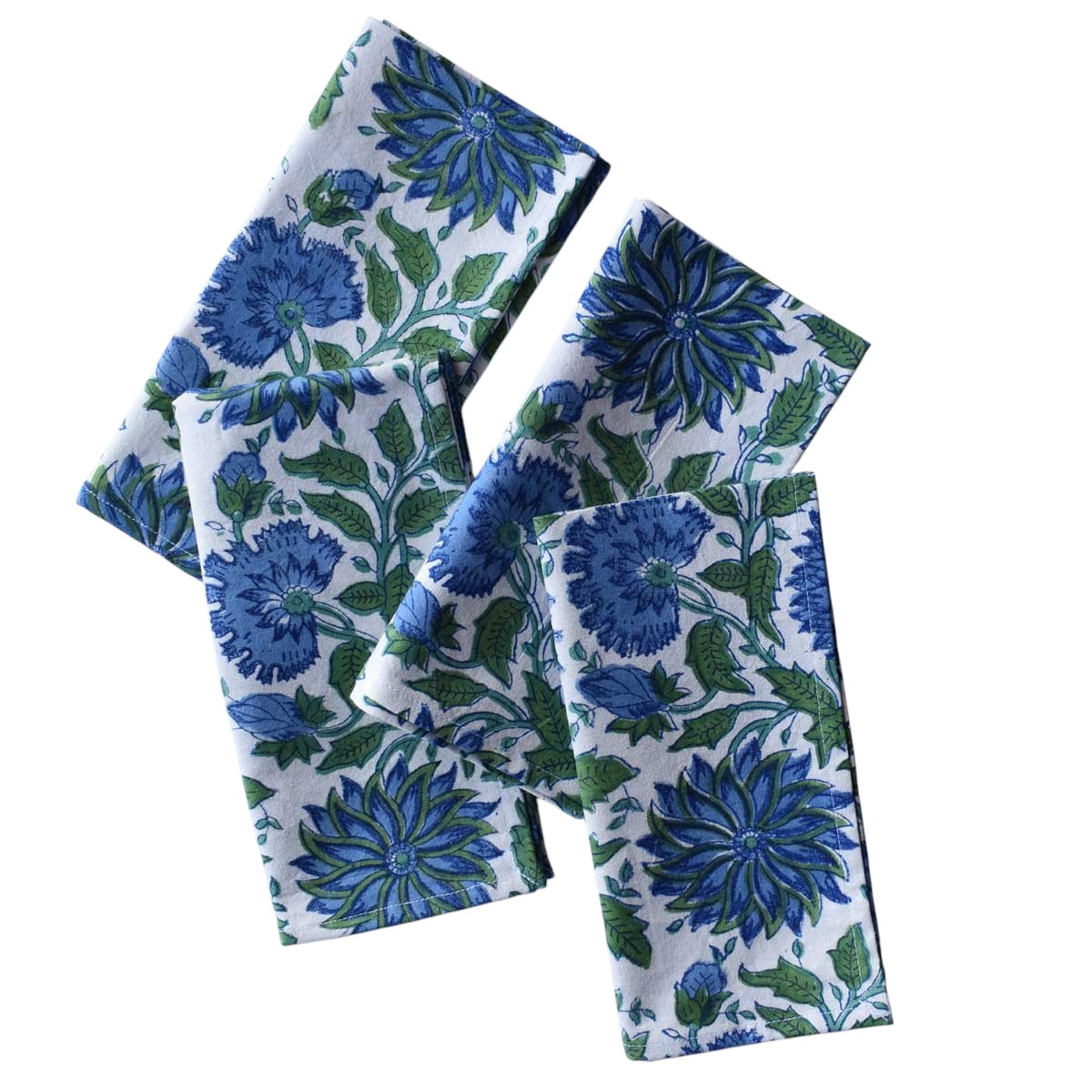 Hand Block Printed Cotton Napkin 45x45 cms Set of 4 Napkins Surajmukhi Blue Open 207560