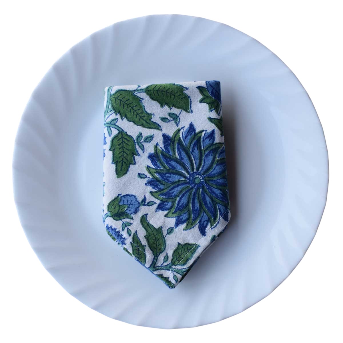 Hand Block Printed Cotton Napkin 45x45 cms Set of 4 Napkins Surajmukhi Blue Open 207560