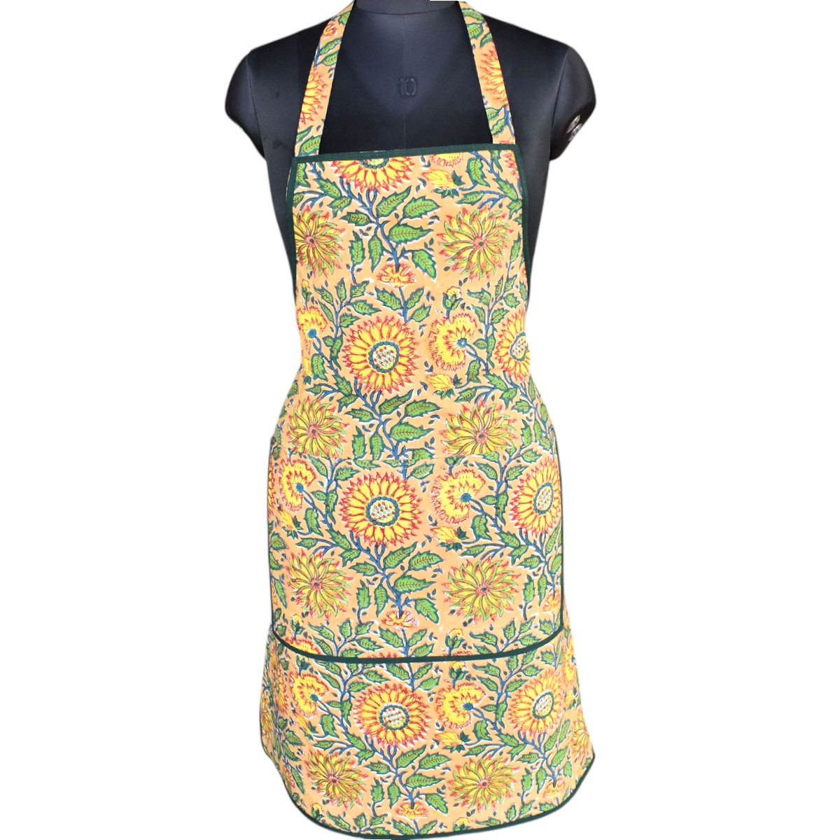 Indian Block-Printed 100 Cotton Apron Surajmukhi Canary Gud 102383