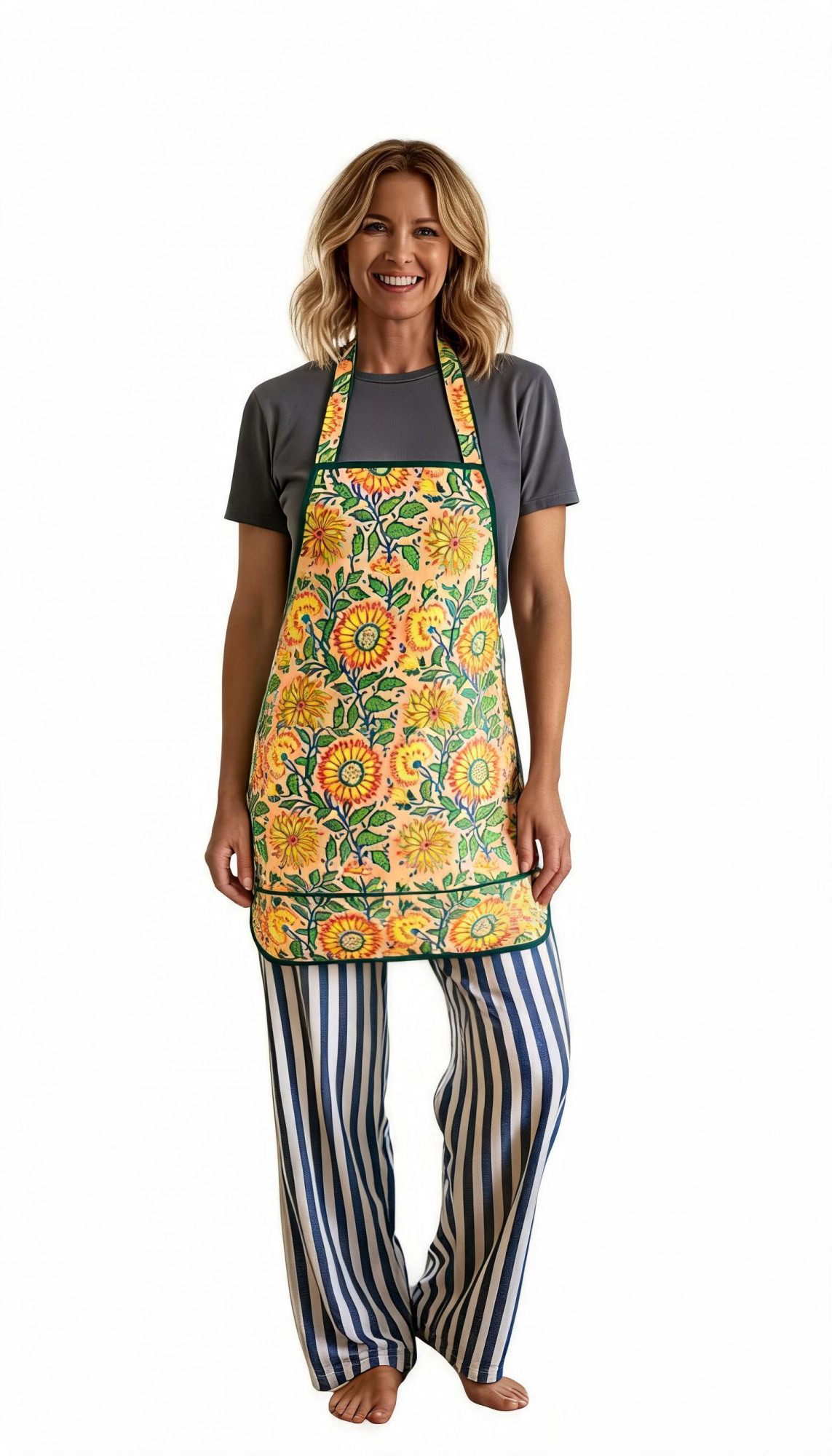 Indian Block-Printed 100 Cotton Apron Surajmukhi Canary Gud 102383