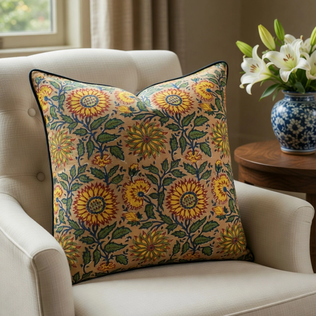 Piping Cushion Cover 50x50 cms Surajmukhi Canary Gud 102383