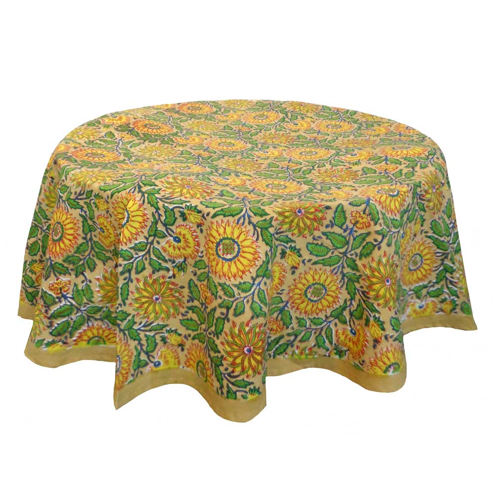 Round  275 cms 100 Cotton Tablecloth  Surajmukhi Canary Gud 102383