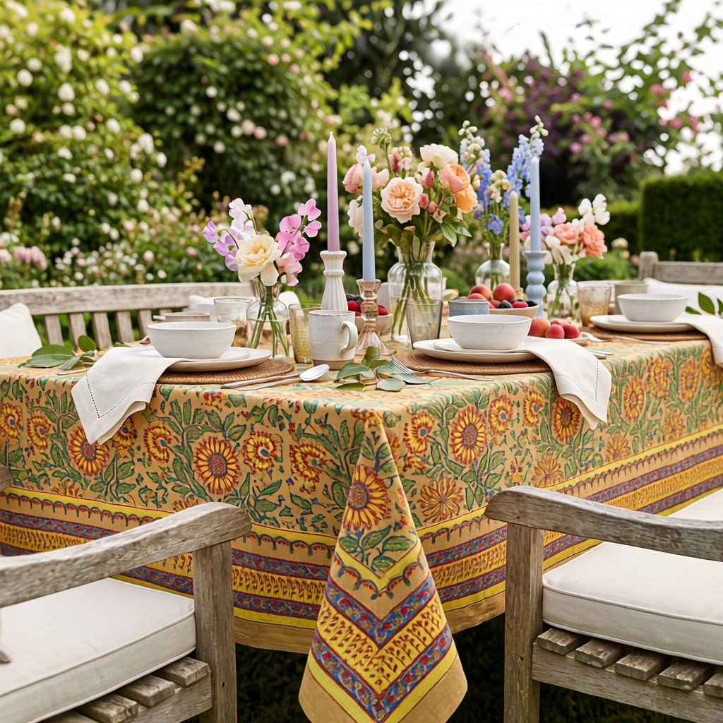 Hand Block Printed Cotton Tablecloth 150x220  Surajmukhi Canary Gud 102383